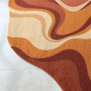 Modern Abstract Wavy Rug – Organic Shape, Earthy Warm Tones, Artistic Living Room Decor image 3