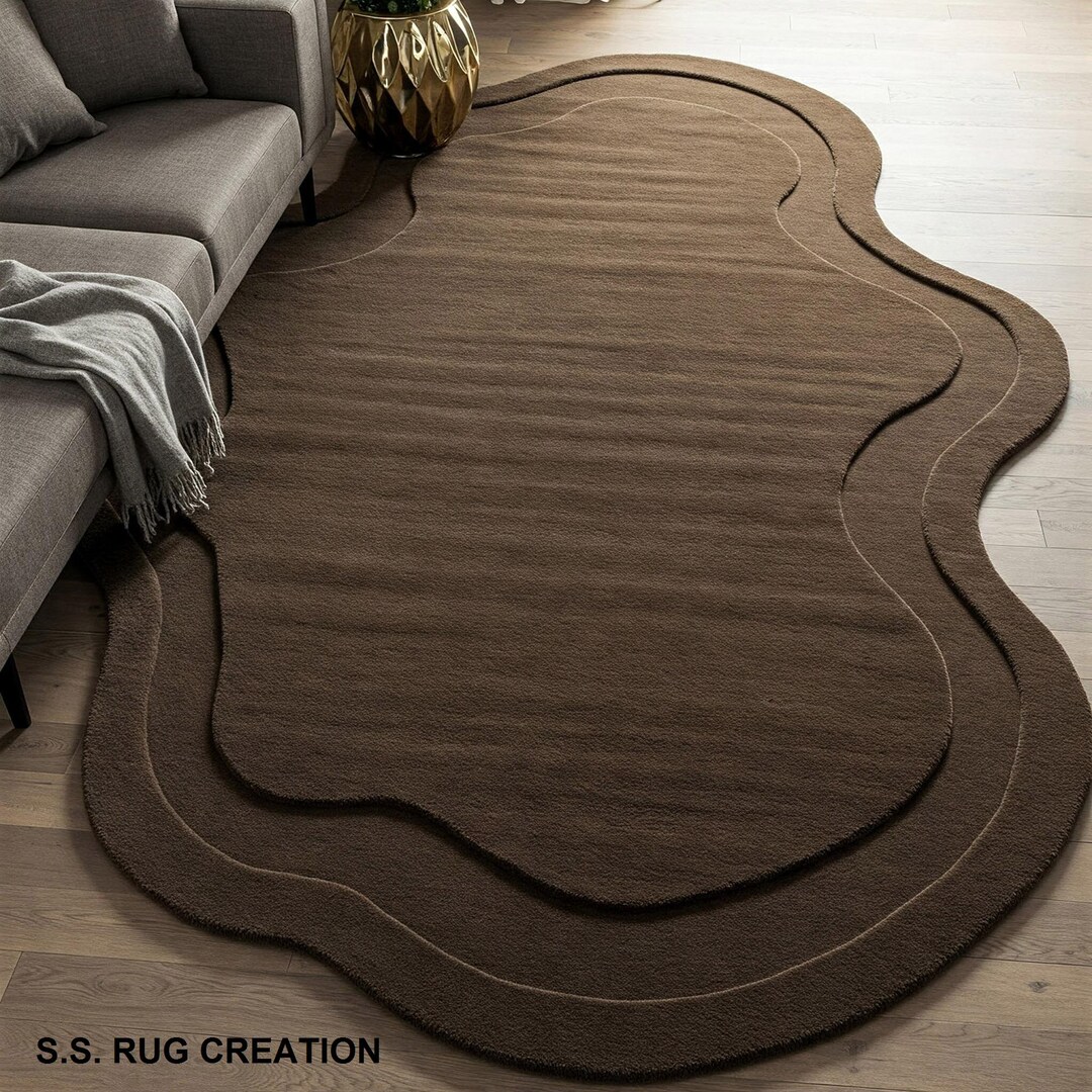 Chocolate Brown Wool Area Rug: Hand-tufted Amoeba Shape - Etsy