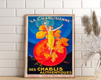 La Chablisienne Ses Chablis Authentiques Poster, Vintage Poster, Vintage Wall Art, Retro Wall Art, Art Deco Decor, Retro Poster, Gift Idea