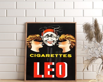 Cigarettes Leo, Tobacco Poster, Vintage Poster, Vintage Wall Art, Retro Wall Art, Art Deco, Retro Poster, Gift Idea