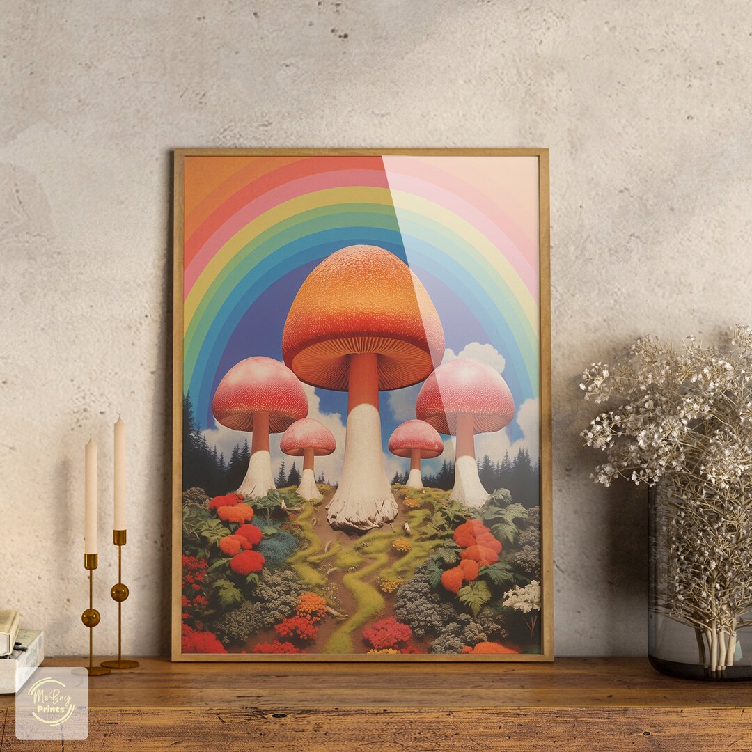 Mushrooms and Rainbows Vintage Poster, Psychedelic Trippy Poster ...