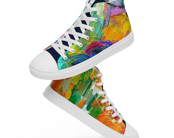 Zapatos de lona de caña alta para mujer / Zapatillas de deporte con trazo de pintura / Zapatos de caña alta para mujer Estilo 2, Lengüeta de zapato azul oscuro