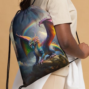 Tas met trekkoord met Draak-thema | Tas met trekkoord van 15 x 17 inch