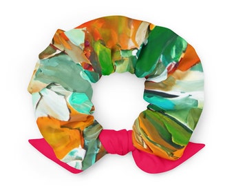 Verfontwerp scrunchie, gerecycleerde materialen | Damesscrunchies met afneembare strik