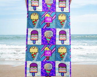 Pop Art Ice Cream Towel | 30x60 Bath Sheet Size Thin and Absorbant Beach Towel