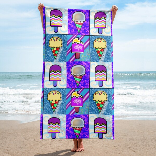 Pop Art Ice Cream Towel | 30x60 Bath Sheet Size Thin and Absorbant Beach Towel