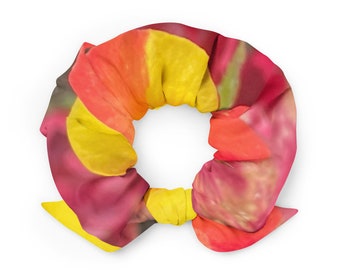 Rozen scrunchie, gerecycleerde materialen | Haaraccessoires | Bloemen Haarscrunchies | Damesscrunchies met afneembare strik