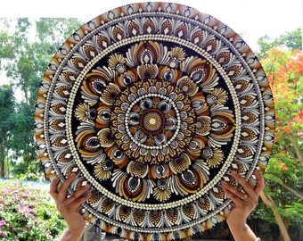 Handmade Dot Mandala Art Wall Hanging|wooden Mandala Art| Pine MDF|Acrylic colors  (24 inch , Multicolor)|cozzy india