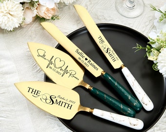 Personalized Cake Cutting Set for Weddings Gold Server and Knife Engraved Cake Cutter Serving Set for Bridal Shower Wedding Gift Cake Cutter