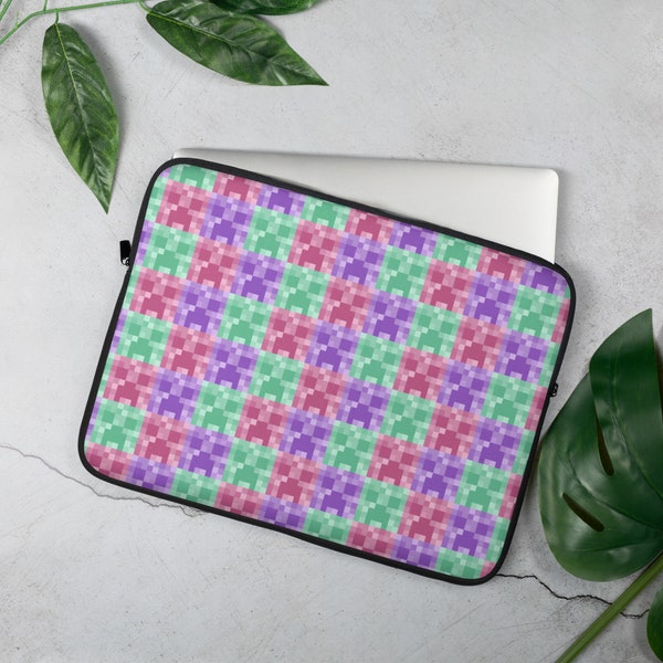 Pastel Creeper Gaming Laptop Sleeve Pink Kawaii Pixel Mint Purple Her Gift Minecraft Gamer Setup Pattern Desk Mat Cute Aesthetic Cozy Cosy