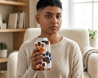 Dripping Paw Prints Zip-Up Bottle Cooler Sleeve | Paw Print Can Cooler