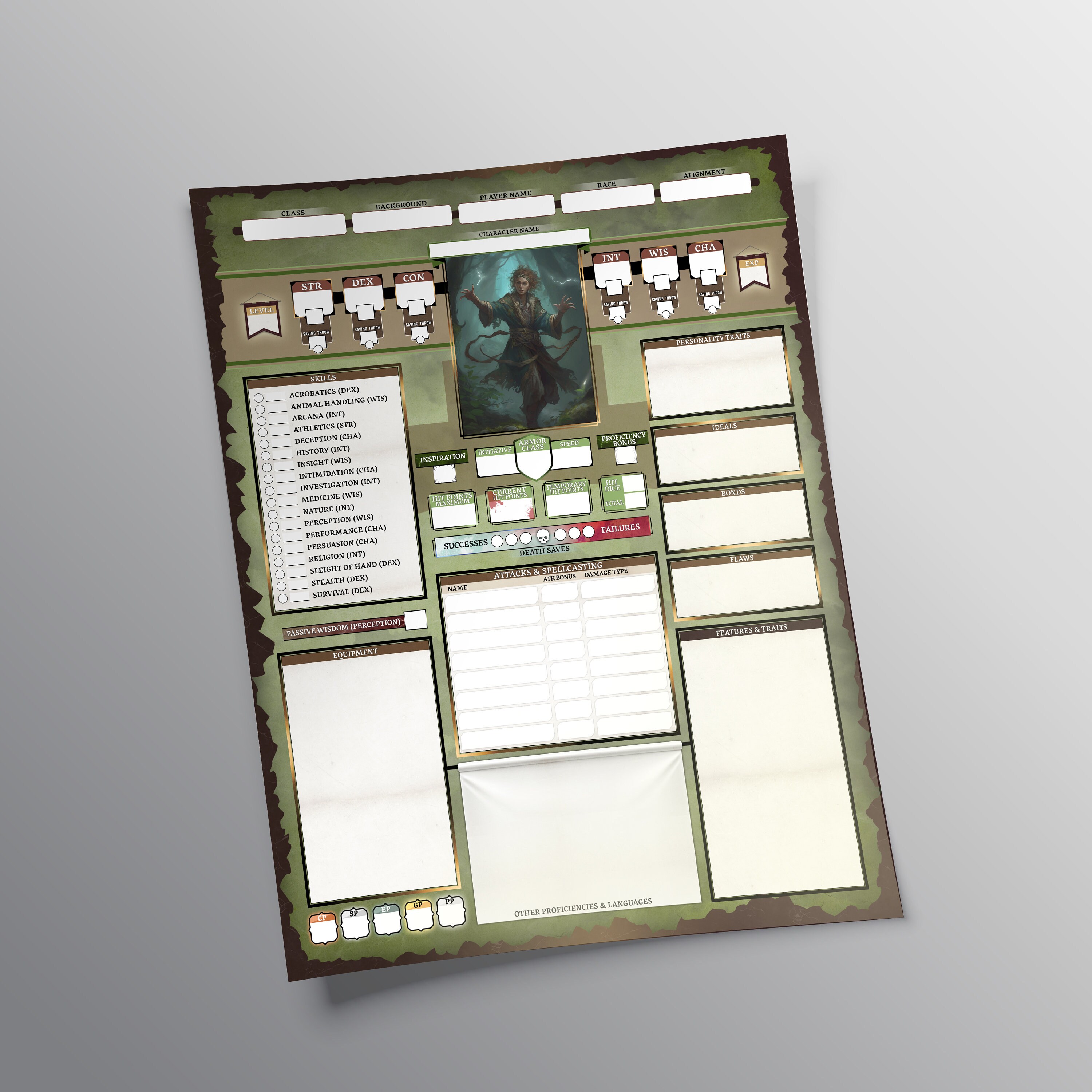 Druid-themed Character Sheet for Dungeons &amp; Dragons 5E - Etsy