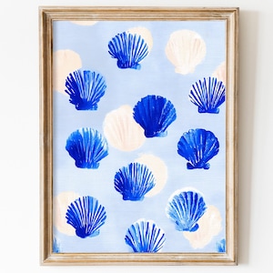 Impresión de conchas azules: arte mural costero retro (descarga digital)