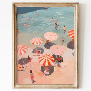 Retro Italy Beach Print: Pink Seaside Decor (Downloadable Print)