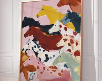 Stampa di cavalli colorati: dipinto a olio astratto equestre (download digitale)