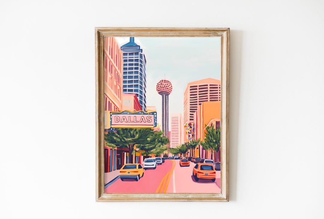 Retro Dallas Texas Travel Poster: Vintage Bright Colorful City ...