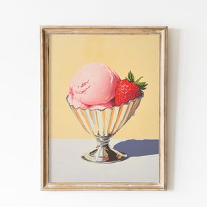 Rosa Erdbeeren Gelato Druck, Honigeis Poster, Pastell Rosa Sommer Wandkunst, La Dolce Vita, Küchendeko, Eis Dessert Tasse Kunst