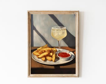 Retro French Fries & Cocktail Print: Vintage Bar Cart Art (Digital Download)