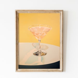 Póster de cóctel retro, arte mural de los años 70, impresión descargable de martini vintage, arte mural preppy, decoración de apartamentos en tonos pastel, arte de carrito de bar, impresión de alcohol