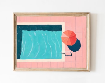Palm Springs Swimming Pool Art Print: Retro Summer Wall Decor (Downloadable)