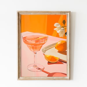 Aperol Spritz Poster | 70s Wall Art | Cocktail Print | Downloadable Print | Preppy Wall Art | Girly Pink Aesthetics | Bar Cart Art