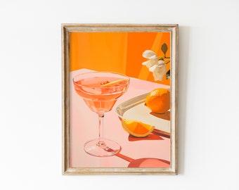Aperol Spritz Poster | 70s Wall Art | Cocktail Print | Downloadable Print | Preppy Wall Art | Girly Pink Aesthetics | Bar Cart Art