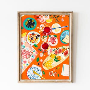 Breakfast Flatlay Food In The Table Wall Art, Tapas Printable, Kitchen Art Print Gift for Foodies Colorful, Breakfast Tea Spanish Print