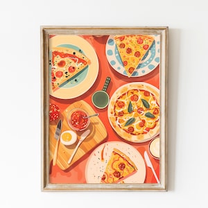 Pizza Party Printable Food Poster Instant Download | Kitchen Wall Art | Gift for Pizza Lovers and Foodies | Italy Cuisine Print | Picnic Art