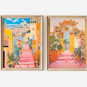 Conjunto de 2 carteles de viaje de Porto Portugal, impresión de arte floral de Leander, decoración romántica elegante del hogar de Porto Europa para entusiastas de los viajes, arte costero