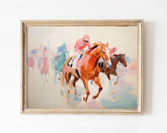 Vintage Horse Race Print: Pink Jockey, Equestrian Art (Digital Download)