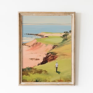 Coastal Golf Course Wall Art, Golf Lover Gift, Vintage Coastal Decor