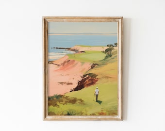 Golf Poster Printable | Abstract Coastal Painting | Downloadable Print |  Minimalist Golf Travel Poster | Boys Room Decor