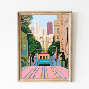 Impresión retro de San Francisco, pintura vintage de San Francisco, póster de viaje de EE. UU., decoración de dormitorio, regalo, impresión digital de obra de arte divertida de San Francisco