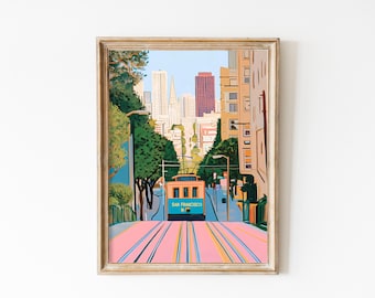 Retro San Francisco Print, Vintage San Francisco Painting USA Travel Poster Dorm Decor Gift, San Francisco Fun Artwork Digital Print