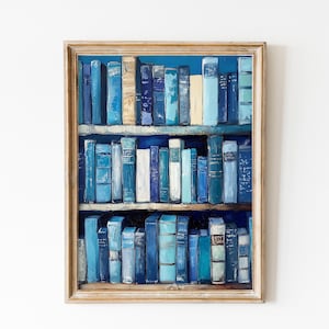 Pintura de estantería azul: Arte abstracto para amantes de los libros (impresión digital)