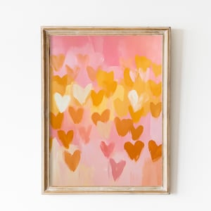 Pink Valentines Day Love Heart Painting Yellow Nursery Printable Art Pastel Decor Painting Girly Apartment Print Valentines Day Wall Art