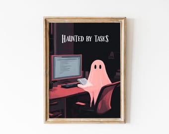 Pink Halloween Decor For Office, Pink Ghost Wall Art, Spooky Gift for Work Colleague, Office Funny Art, Soft Pink Cute Ghost Printable Art