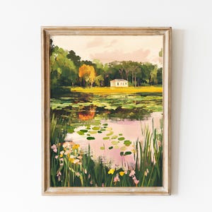 Bohemian Water Lilies Marsh at Sunset Painting, Carolina Lowcountry Wall Art, Pastel Coastal Printable. Landscape Coquette Decor, Costal Art