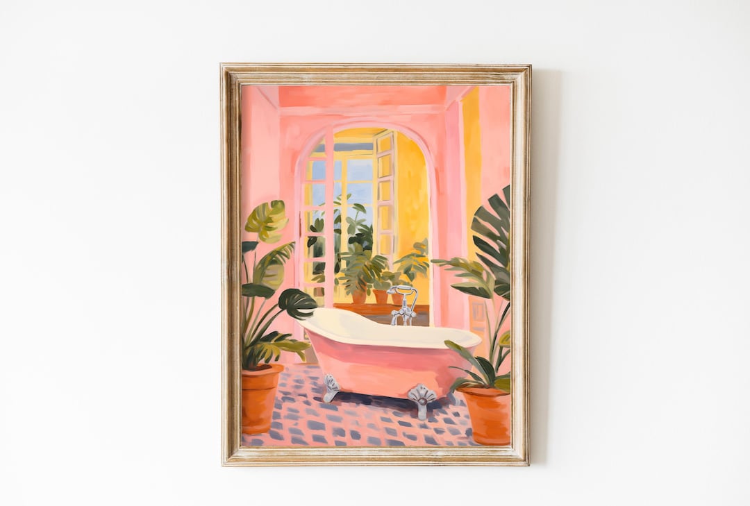 Henri Matisse Inspired Pink Bathroom Art Print, Bathtub Art Print