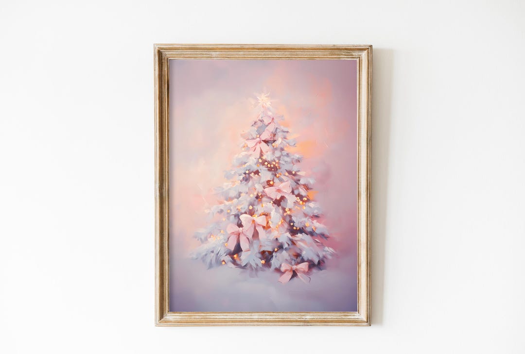 Pastel Pink Christmas Tree Art Print, Preppy Nursery Decor (digital ...