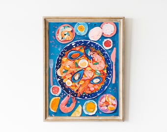 Seafood Paella Kitchen Print: Spanish Coastal Art (Digital Download)