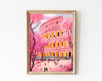 Pink Colosseum Print: Rome Travel Poster, Italy Wall Art (Digital Download)