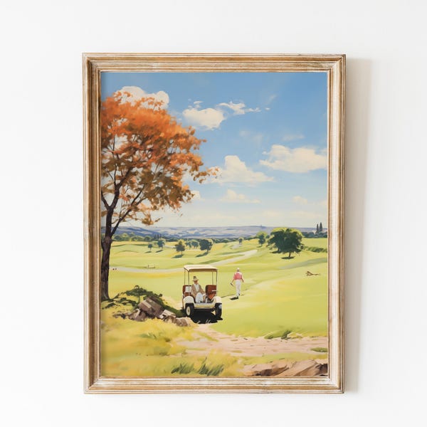 Retro Golf Cart Poster: Minimalist Golf Course Art (Digital Download)