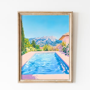 Retro Palm Springs Swimming Pool Wall Art, Minimalist Summer Print, Coquette Room Decor, Downloadable Print, Summer Girly Preppy Dorm Decor
