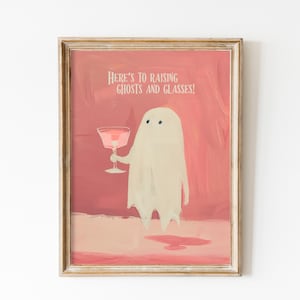 Pink Ghost Printable, Bar Cart Light Pink Halloween Decor, Funny Cocktail Halloween Party Decor, Cute spooky, Quote Halloween Creature Print