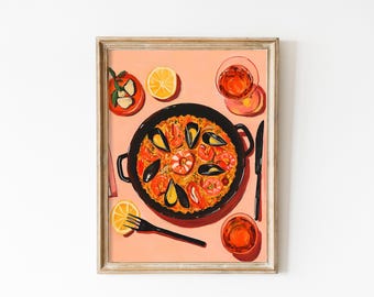 Seafood Paella Kitchen Print: Spanish Food Art (Digital Download)