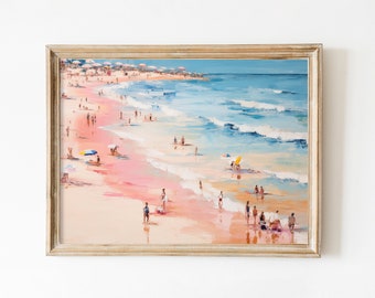 Retro Beach Print | Abstract Coastal Painting | Downloadable Print | Girly Apartment Decor | Pink Printable Wall Art
