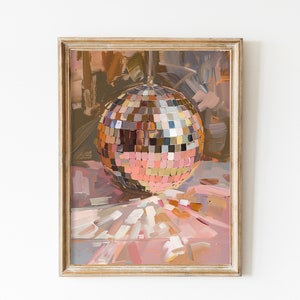 Mirrorball Poster, Hot Pink Wall Art, Printable Art, Disco Ball Decor, Disco Print, Soft Pink, Preppy Stuff, Y2K Dopamine Decor