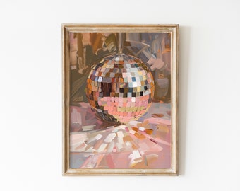Mirrorball Poster |  Hot Pink Wall Art | Printable Art | Disco Ball Decor | Disco Print | Soft Pink | Abba | Preppy Stuff | Dopamine Decor