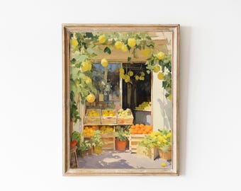 Vintage Lemon Shop Painting: Retro Kitchen Wall Art (Digital Download)
